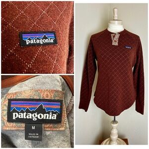 Patagonia Rust Brown Diamond Wool Blend Quilted Henley Pullover Women's M